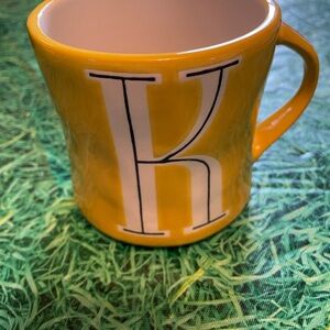Anthropologie Handpainted Monogram “K”Yellow Mug